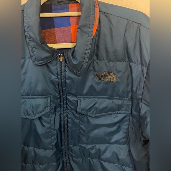The North Face Reversible Plaid Jacket Size M Blue Shacket Quilted Flannel Coat - Picture 5 of 16